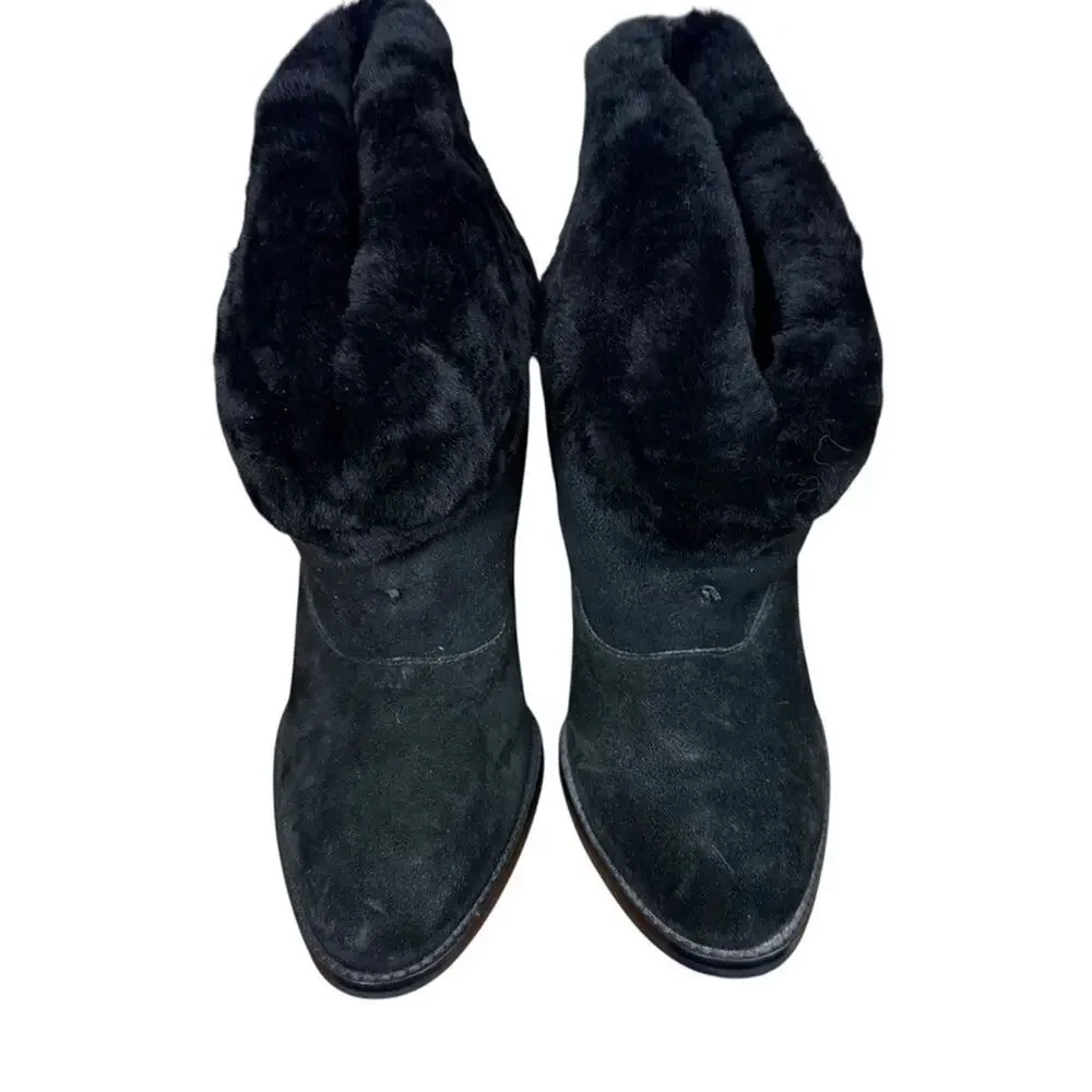 Steve Madden Mayb Faux Fur Trim High Heel Suede Leather Boots Booties sz 10 M